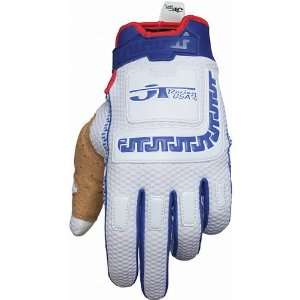   Life Line Mens Vented MotoX Motorcycle Gloves   White/Blue / Large