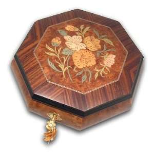   Octagonal Floral Music Jewelry Box with 30 Note 