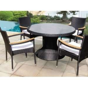   Teak Helena Resin Wicker Round Dining Table Patio, Lawn & Garden