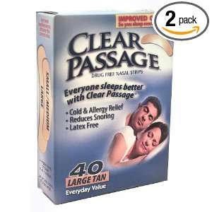 Clear passage Drug Free Tan Large Nasal Strips, 40 Count Boxes (Pack 