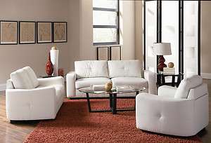 Jasmine White Leather Sofa Love Seat Chair Contemporary 3pc Set 
