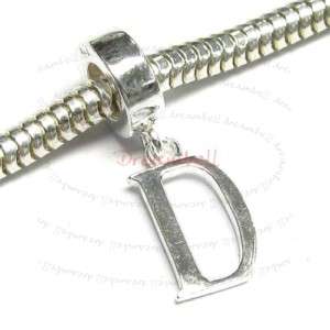 Sterling Silver Initial Letter D European Bead Charm  