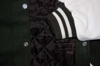 More Pictures of This Dark Green and White Varsity Letterman Jacket