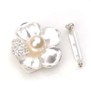 Fashion Clip On Pin,Scarf Ring & Brooch Water Crystal  Silver Metallic 