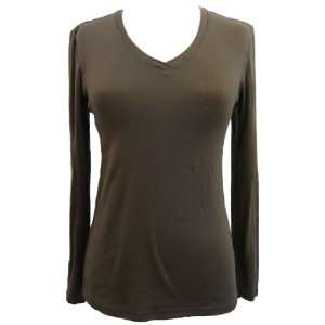 Ellen Tracy Long Sleeve V Neck T Shirt Brown XXLarge