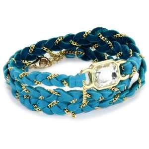 Ettika Leather Gold Crystal Baguette Turquoise Color Leather and 
