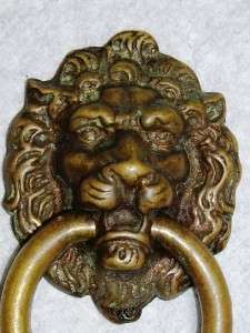 Pr Numbered Bronze/Brass Lion Head & Ring Drawer Pulls  