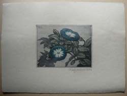 Oluf Jensen, etching. Blue bindweed flowers 1926  