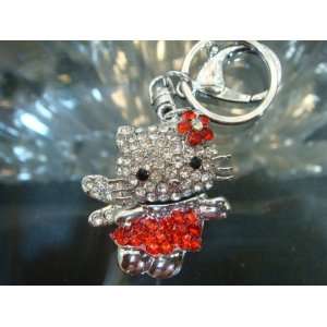  Hello Kitty Pendant keychain purse charm Austrian Crystals 