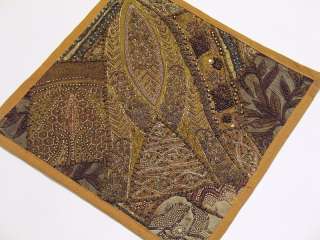 Pair of Vintage Sari Patchwork dark Khaki and Brown Beaded Decorative 
