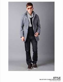   New Dark Grey Autumn Warm Winter Mens Slim Wool Cloth Coat Gentleman