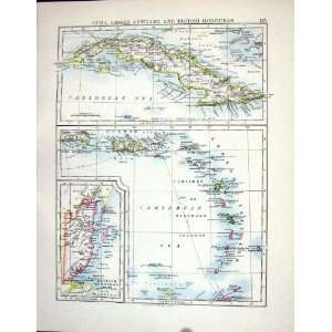 Johnston Antique Map 1898 Cuba British Honduras Puerto Rica Quebec 