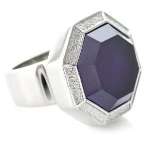   WM1I807A Big Blue Stone Stainless Steel Ladies Ring (4.25) Jewelry