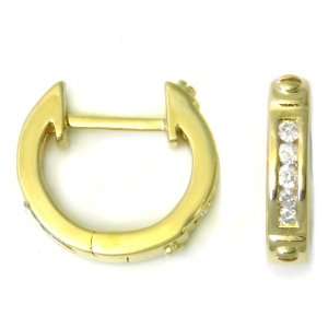  14K Gold Channel Set Diamond Huggie Hoop Earrings Jewelry