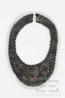 Designer Black Mesh Jeweled & Beaded Bib Necklace  
