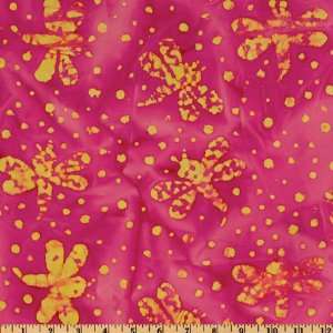  44 Wide Indian Batik Dragonfly Pink/Yellow Fabric By The 