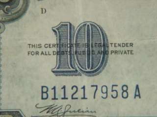 1934 A Africa $10 Silver Certificate Wartime WWII Note Bill  