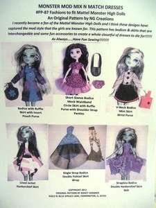 Monster High Doll Clothing Pattern Sew Outfits Mix N Match  