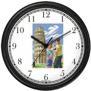  Tower of Pisa   Tourists Italy   Famous Landmarks   Theme Wall Clock 