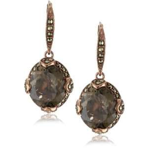 Judith Jack Sterling and Marcasite with Smokey Topaz Stone Earrings