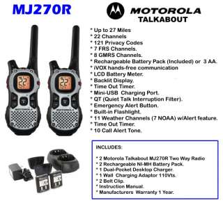 Motorola Talkabout MJ270R 2 Way Radio Walkie Talkie  