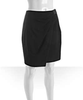 Cynthia Steffe black stretch wool Corinne faux wrap skirt