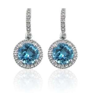   ® 14K White Gold Blue Topaz and Diamond Earring 2.69 Tcw. Jewelry