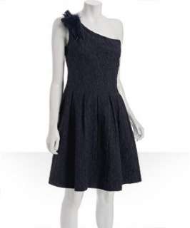 David Meister navy textured faille one shoulder dress   up to 