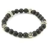 King Baby Black Onyx Beads With Sterling Silver Roses Bracelet