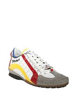 Dsquared2 white and grey multicolor leather striped sneakers   
