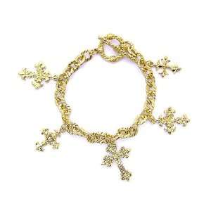 Juicy inspired Fleur De Lis cross charm couture gold toggle bracelet 