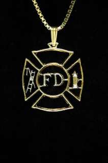 Maltese Cross Firefighter Cut Coin Pendant Necklace7/8  