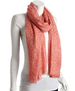 Kashmere coral leopard printed cashmere silk scarf   