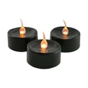  Black Tea Light Candles with Flickering Amber LED Flame, 3 