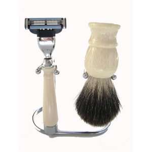  Badger Brush Mach 3 Razor with Stand Shaving Set Beige 