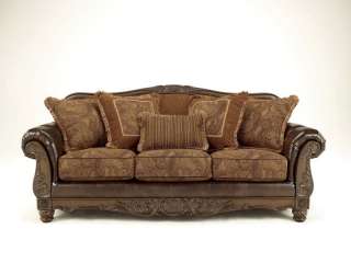   OLD WORLD BONDED LEATHER & FABRIC SOFA COUCH SET LIVING ROOM FURNITURE