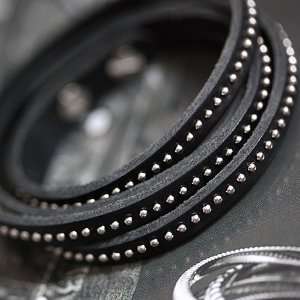  4 Layer Stud Leather Bracelet   Black/Silver Everything 
