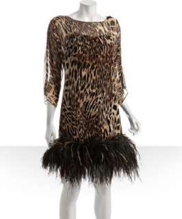 Notte by Marchesa leopard printed chiffon feather hem dress   