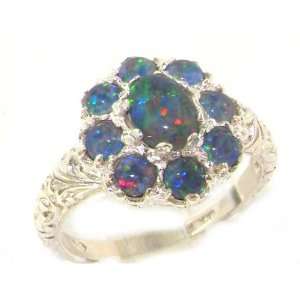  Luxury Sterling Silver Womens Large Opal Cluster Ring 