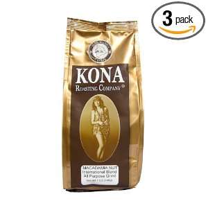 Kona Joe Coffee Macadamia Nut Flavored Coffee, 8 Ounce Bags (Pack of 3 
