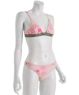 Scanty pink peace sign print bralet and thong set   