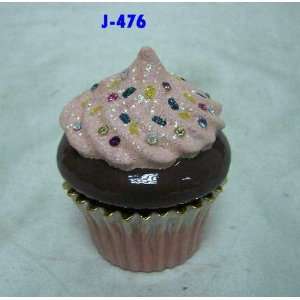  Cupcake Jewelry Trinket Box With Pink Icing and Crystal 