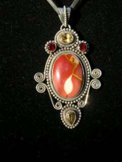 Sterling Silver Citrine Jasper Garnet Pendant Slide 3.5  