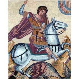  44x55 St George Marble Mosaic Icon Wall Mural Tile
