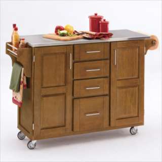 Portable kitchen cart with oak finish