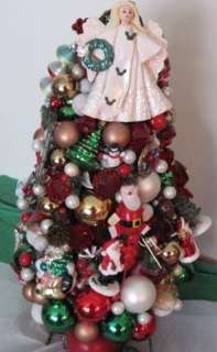   Pre Lit Decorated w 100s of VINTAGE ORNAMENTS Table CHRISTMAS TREE