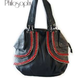    Philosophy Red Chain Accent Navy Leatherette Handbag Beauty