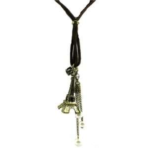Look 3 d Eiffel Tower with Faux Clock on Belly Charm/Pendant Necklace 