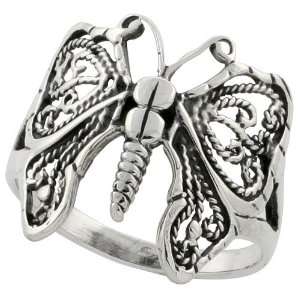 Sterling Silver Oxidized Butterfly Ring (Available in Sizes 6 to 10.5 