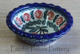 Polish Pottery CA Ruffled Tart Ramekin Small Bowl CHERRIES Stoneware 